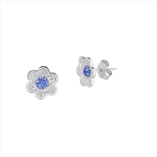 Pendientes Plata Sovrani J12733 Flor C. Circonitas Azules Bicolor Blancas 2,00cm