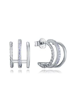 Pendientes Plata Viceroy 1,1cm 9155E000-30 Medio Aro Triple Circonitas