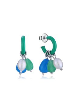 Pendientes Plata Viceroy 2,2cm 13245E000-99 Esmalte Verde Colgante Piedras Multicolor