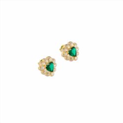 Pendientes Sovrani Plata Dorada 1cm J11150 Circonitas Con Esmeralda Corazón