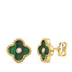 Pendientes Trebol Malaquita Circonitas Oro 18kts 9x9mm 21435