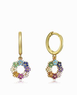 Pendientes Viceroy Mujer Dorado Anillas Flores Circonitas Multicolor 13049E100-39