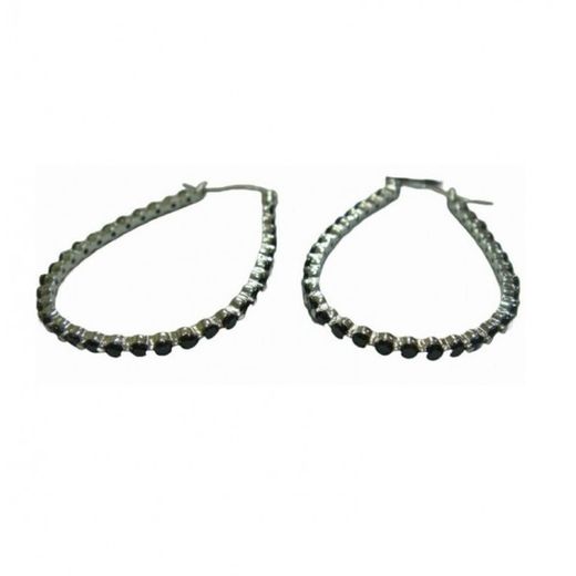 Xernus Silver Earrings 2NF2554 Paved Hoop with Black Crystals