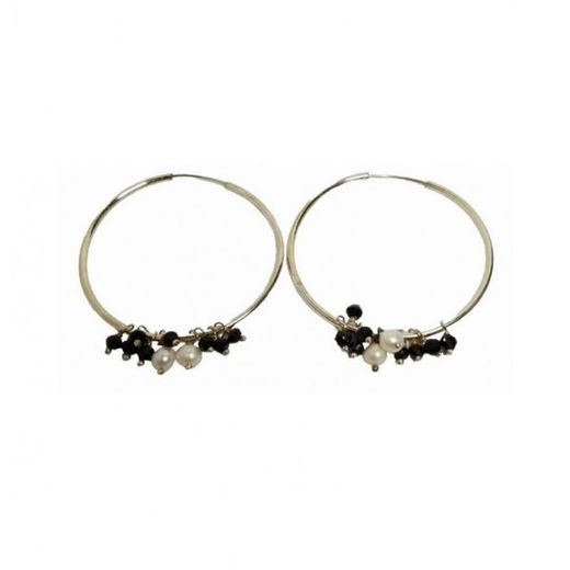 Xernus Silver 3NF2770 Hoop Earrings with Jet Crystals and Pearls