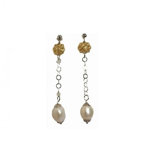 Boucles d'oreilles Xernus bicolores or argent 2NF2531 Fleurs et perles