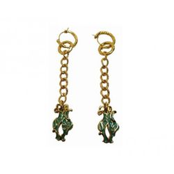 Pendientes Xernus Plata Dorada NFC1412 Dibujo Terminal Verde
