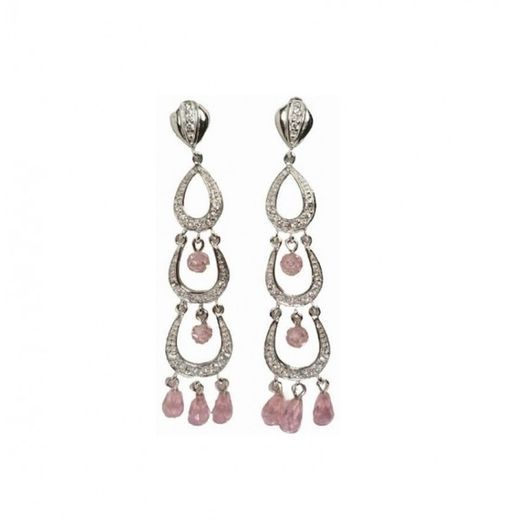 Xernus Silver Earrings NF1013 Pink Crystal Filigree