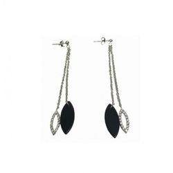 Xernus Silver Earrings NF1319 Two Ovals With Zirconia And Jet