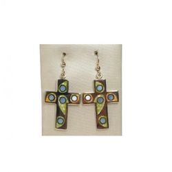 Pendientes Xernus Plata NF1400A Cruz Resina Verde Y Naranja