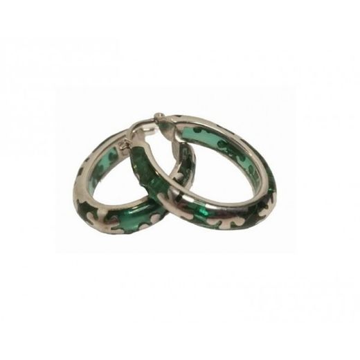 Xernus Silver Earrings NF1720 Half Round Green Resin