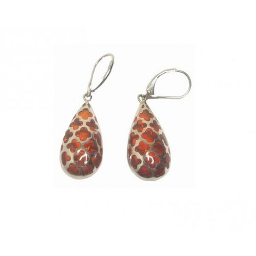 Pendientes Xernus Plata NF1726 Ovalados Con Resina Naranja