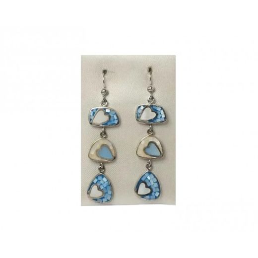 Boucles d'oreilles longues Xernus Silver NF1887 avec résine bleue et cœurs