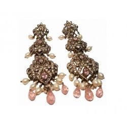 Pendientes Xernus Plata NF1927 Filigranas Con Cuarzo Rosa Perlas Y Circonitas