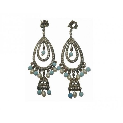Xernus Silver Earrings NF1935 Filigree with Celestial and Mother-of-Pearl Spheres