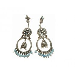 Pendientes Xernus Plata NF1947 Filigranas Con Esferas Celeste Y Nacar