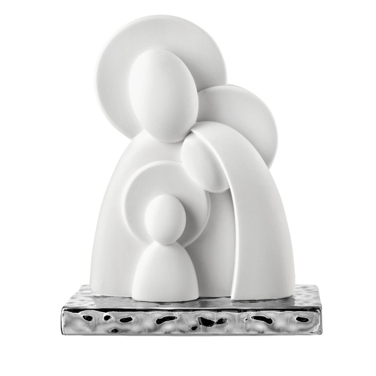 Pesebre Navidad Cerámica 13.5cm NT139/2AG Blanco Base Plateada