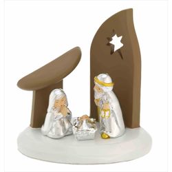 Pesebre Navidad Cerámica 13x8x14cm N8676-03 Portal Dosel Marrón Bicolor Blanco