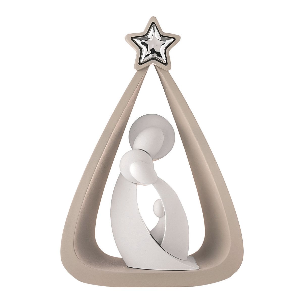 Pesebre Navidad Cerámica 17cm NT142/1N Beige Bicolor Blanco Estrella Plateada