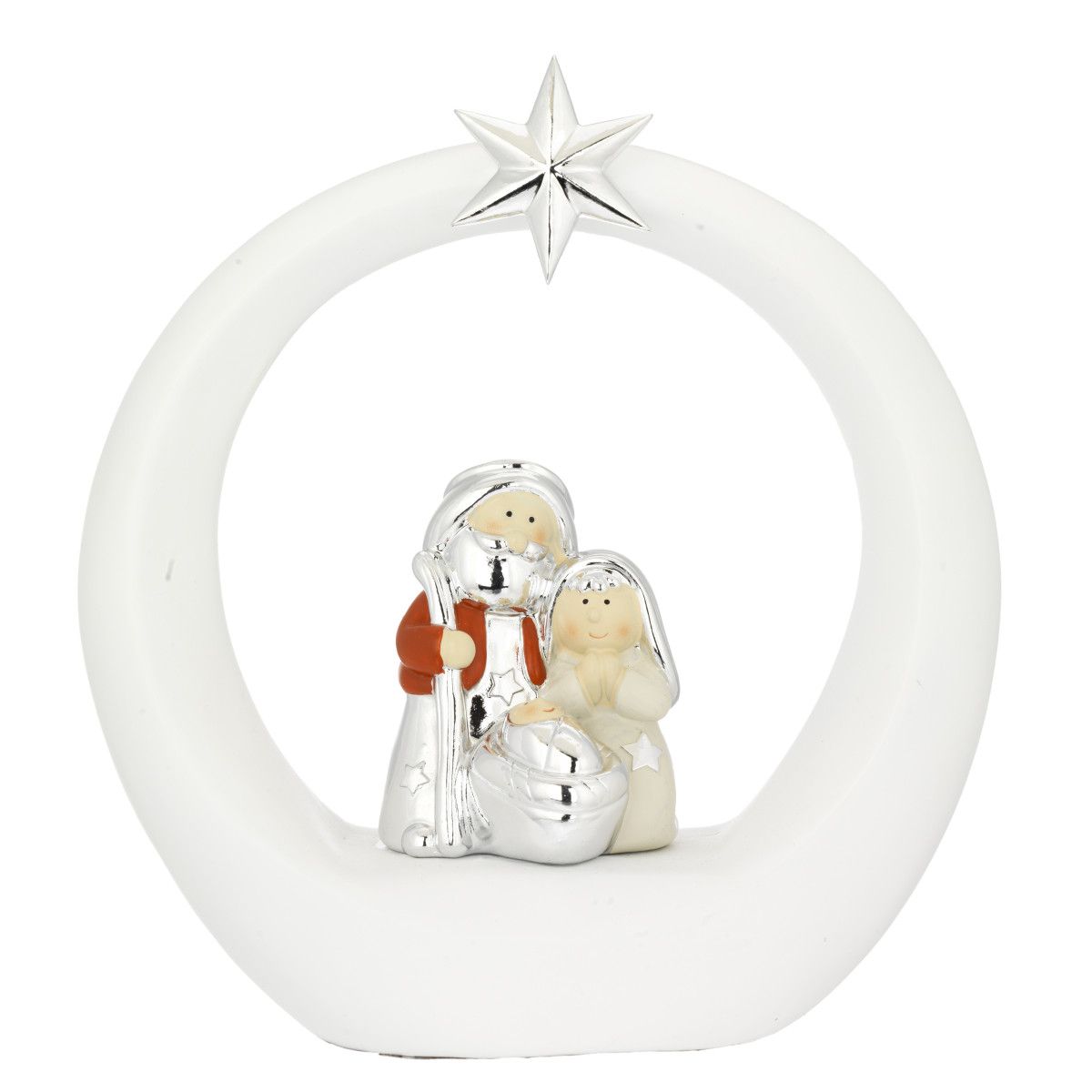 Pesebre Navidad Cerámica 21cm N8528-01 Cerco Blanco Estrella Plateada