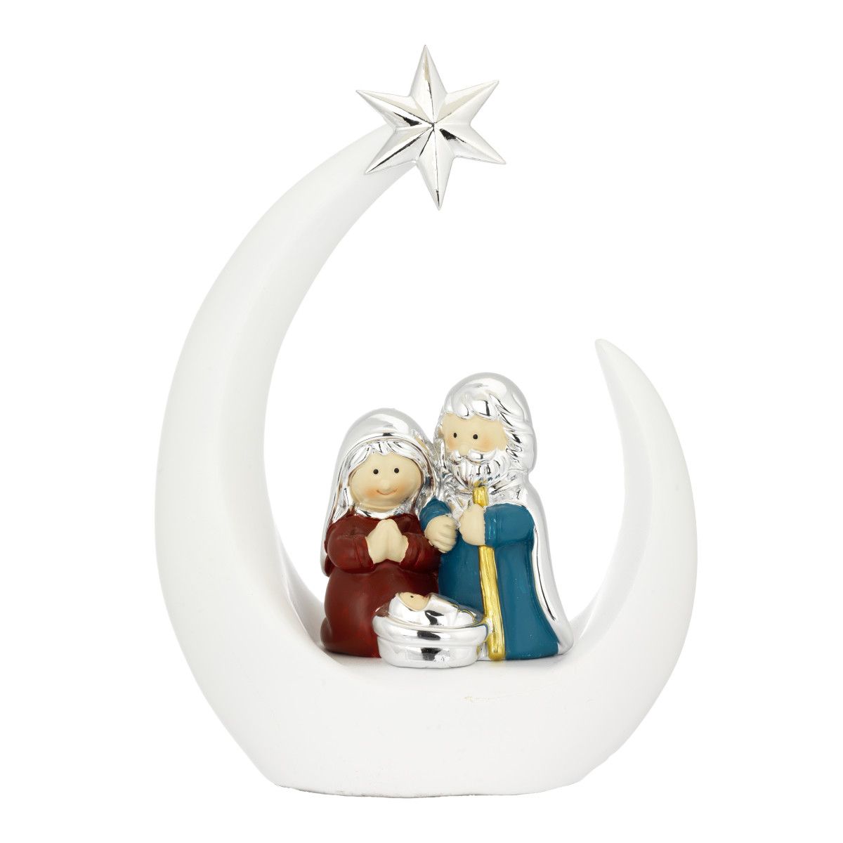 Pesebre Navidad Cerámica 22cm N8528-03 Media Luna Blanca Estrella Plateada