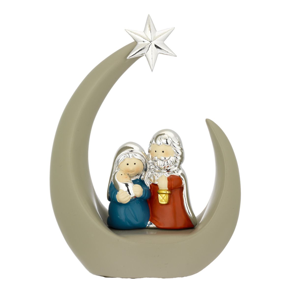Pesebre Navidad Cerámica 22cm N8528-04 Media Luna Gris Estrella Plateada