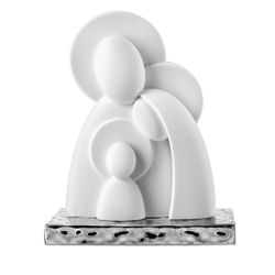 Pesebre Navidad Cerámica 27cm NT139/3AG Blanco Base Plateada