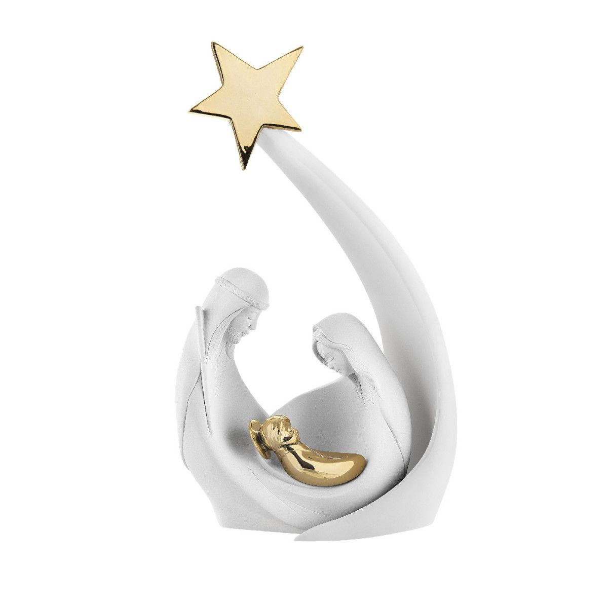 Pesebre Navidad Cerámica 9x17cm NT126/1OR Blanco Bicolor Dorado Estrella Dorada