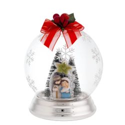 Pesebre Navidad Cristal 12cm N8620-03 Bola Luz Led Cinta Roja