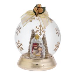 Pesebre Navidad Cristal 12cm N8620-07 Bola Luz Led Cinta Dorada