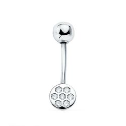 Piercing Ombligo Oro Blanco 18kts Redondo Circonitas 6mm Cierre Bola Lisa 5mm 13752