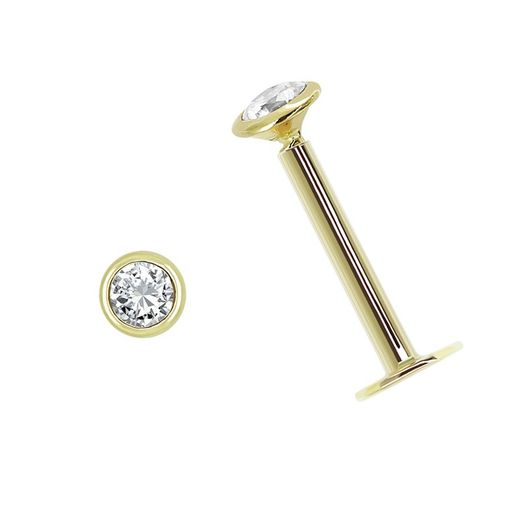 Zircônia Perfurante em Ouro 18k com Bocal de 2mm. Fechamento plano. Altura 9 mm Aprox. 0208084