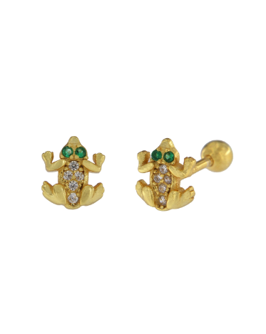 Piercing Plata Dorada Mujer PTR 11/C Rana Ojos Circonita Verdes