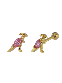 Piercing Plata Dorada Mujer PTR 35/PC Dinosaurio Circonita Rosada