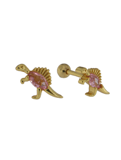 Piercing Plata Dorada Mujer PTR 39/PC Dinosaurio Circonita Rosada