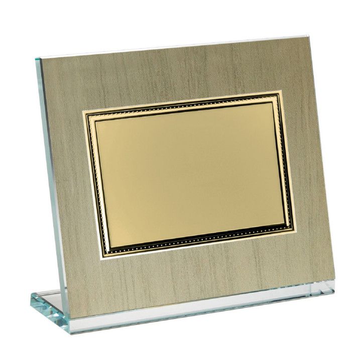 Placa Homenaje Cristal-Aluminio 22x17,5cm P-3021/3C Chapa Dorada Bordes Detallados 16x12cm