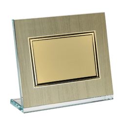 Placa Homenaje Cristal-Aluminio 22x17,5cm P-3021/3C Chapa Dorada Bordes Detallados 16x12cm