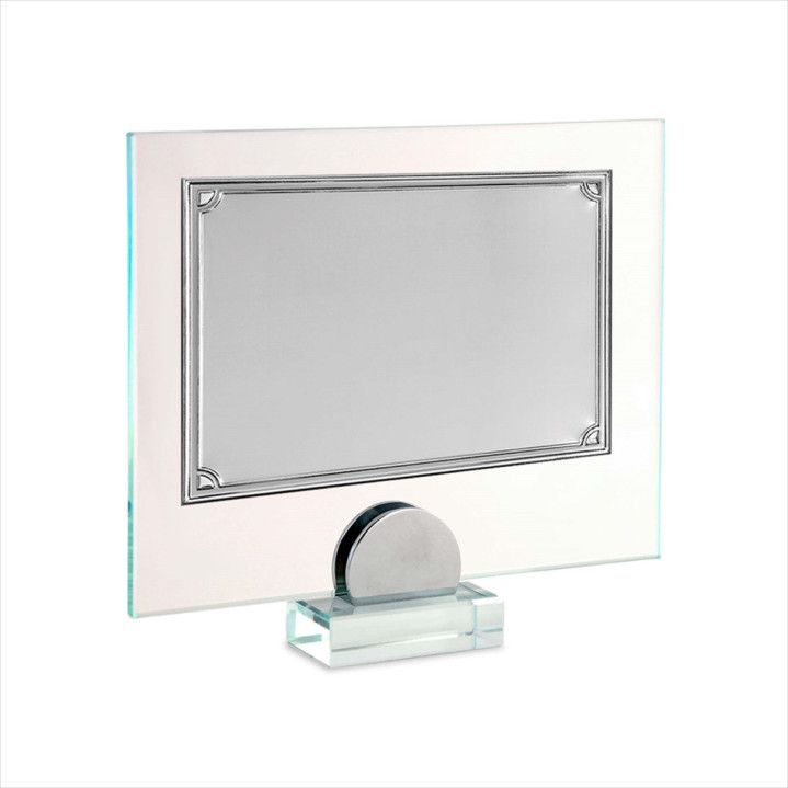 Placa Homenaje Cristal-Aluminio 22x17cm P-2273/3C Pie Chapa Detalles Esquinas