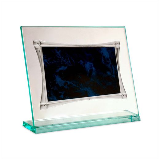Placa Homenaje Cristal-Aluminio 22x17cm P-2276/3C Chapa Bordes Alargados Centro Azul