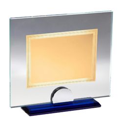 Placa Homenaje Cristal-Aluminio 22x18,5cm P-3033/3C Base Azul Chapa Dorada 16x12cm