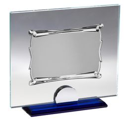 Placa Homenaje Cristal-Aluminio 22x18,5cm P-3034/3C Base Azul Chapa Pergamino 16x12cm
