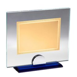 Placa Homenaje Cristal-Aluminio 22x18,5cm P-3035/3C Base Azul Chapa Dorada 16x12cm