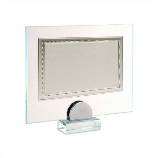 Placa Homenaje Cristal-Aluminio 24x19cm P-2267/2C Bordes Detalle Perlado C/Pie