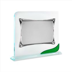 Placa Homenaje Cristal-Aluminio 24x20cm P-2254/3C Esquinas Alargadas C/Adorno Verde