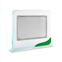 Placa Homenaje Cristal-Aluminio 24x20cm P-2257/3C Detalle Esquinas C/Adorno Verde