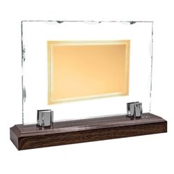 Placa Homenaje Cristal-Aluminio 25x17,80cm P-3030/3C Base Madera Chapa Dorada 16x12cm