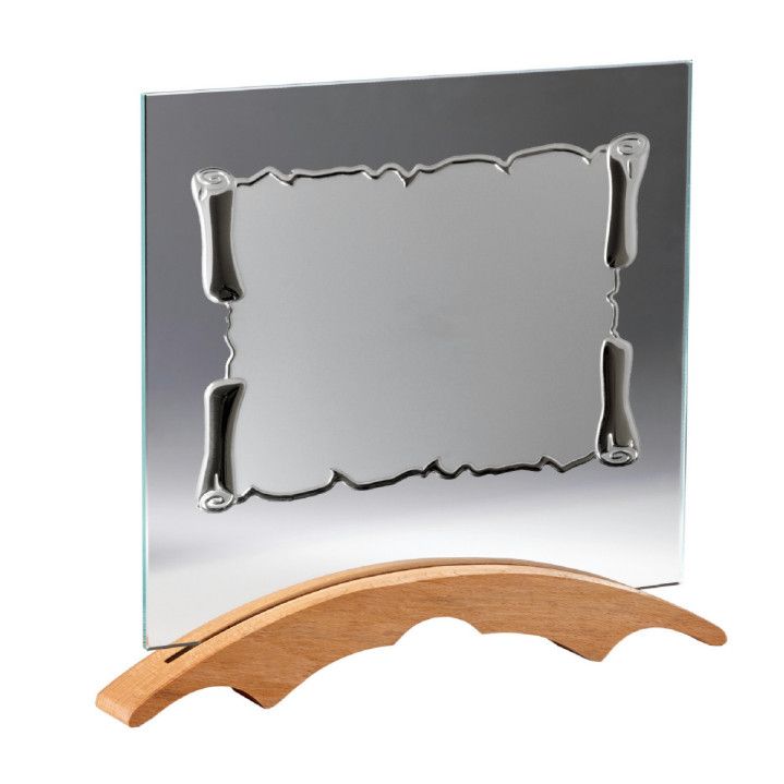 Placa Homenaje Cristal-Aluminio 26,5x19,5cm P-3038/3C Base Madera Chapa Pergamino 16x12cm