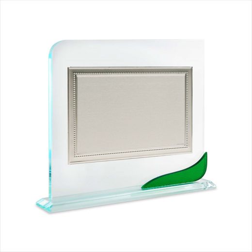 Placa Homenaje Cristal-Aluminio 26x22cm P-2250/2C Bordes Estilo Perlado C/Adorno Verde