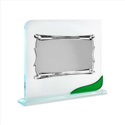 Placa Homenaje Cristal-Aluminio 26x22cm P-2251/2C Pergamino C/Adorno Verde