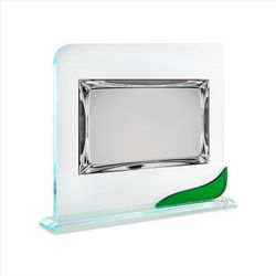 Placa Homenaje Cristal-Aluminio 26x22cm P-2252/2C Bordes Detallados C/Adorno Verde