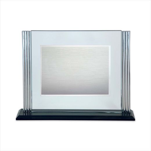 Placa Homenaje Cristal-Aluminio 26x22cm P-2263/2C Bordes Laterales Adornados C/Pie